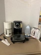 Deni griddle, Kitchenaid coffee maker, Krups coffee maker, Two knives, Iron and Iron board Cover