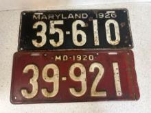 2 antique Maryland license plates