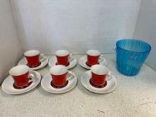 Six block flamenco demitasse cups and saucers