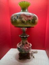 Rare hand painted antique hurricane lamp