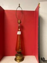 Mid century modern amber glass lamp with bubble glass