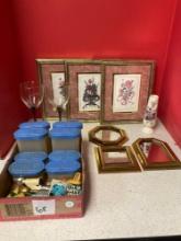 Vintage pictures and mirrors, vintage Tupperware set, refrigerator magnets