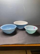 Blue Pyrex mixing bowls