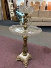 2 tiered glass, brass and marble floor ashtray