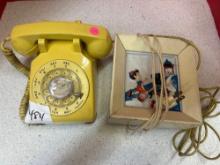 vintage light up jack and Jill lamp and yellow phone