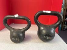 30 pound and 15 pound kettle bells