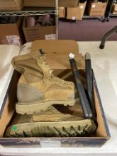 Wellco boots size 10 1/2 wide and a pair of nunchucks
