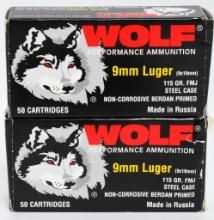 100 Rounds of Wolf 9mm Luger Ammunition