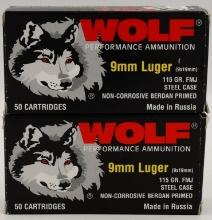 100 Rounds Of Wolf 9mm Luger Ammunition