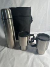 Vacuum Flask Coffee Bottle Thermos Stainless Steel 12 Hr Hot/ Cold With 2 Cups
