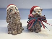 2 Pc Cat / Dog Christmas Figurines