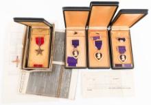 WWII US ARMED FORCES PURPLE HEARTS & BRONZE STAR