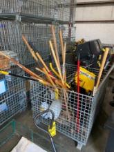 Wire Basket w/ Brooms, Sprayers & Dust Pans