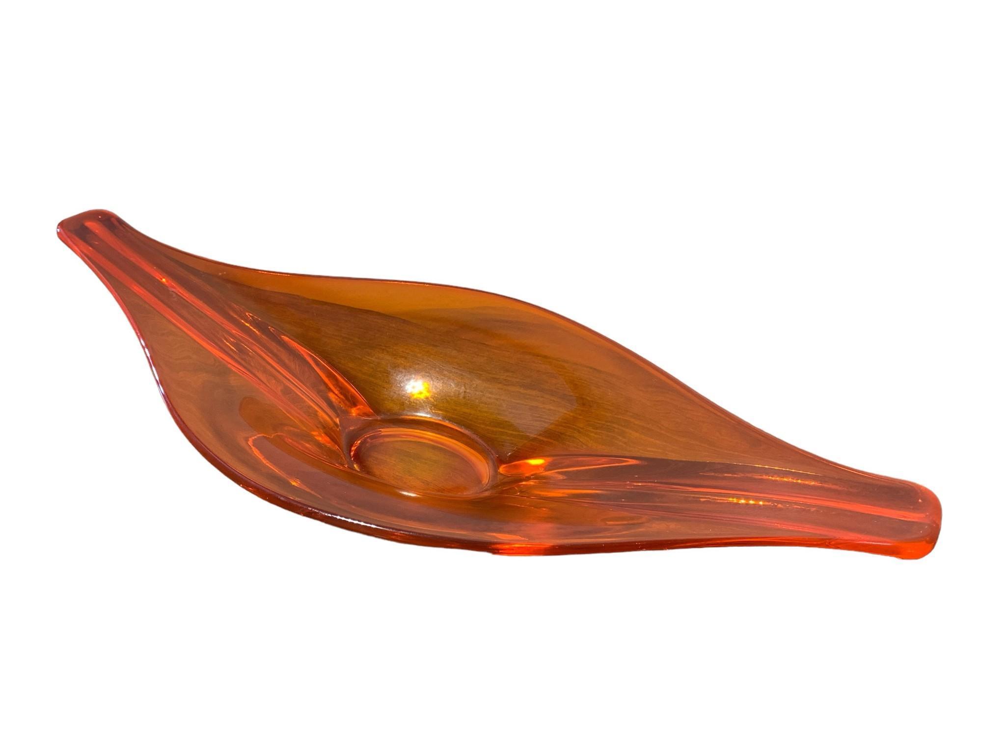 Viking Glass Persimmon Orange Hand Blown Art Glass Bowl Centerpiece Dish