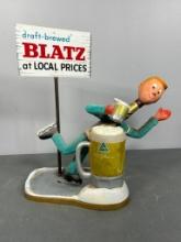 Vintage Blatz Beer Molded Plastic Back Bar Advertising Ice Skater Guy