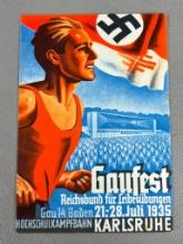 Nazi German propaganda postcard 1935 Baden Gau 14 Reich Gaufest for physical fitness