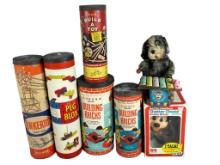 Group of Vintage Tubes of Tinkertoy, Building Blocks, Peg Blox; Talking Mickey Mouse and More