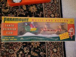 Early Christmas Items in Boxes, Bubble Lites. Paramount Santa Reindeer, Silky Wreaths