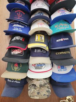 (24) vintage men's advertising baseball hats w/ rack