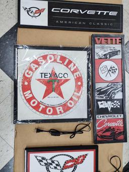 (5) Contemporary Texaco & Chevrolet Corvette Signs & Lights