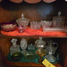 Contents of Cabinet - Patternware, Compotes, Carnival Candy Dish, Footed Bowls, & more