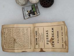 Early Golf Balls, Tees, Pool Matchbook, Lady Basketball Print