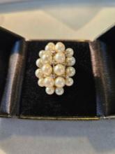 Lady's 14k white gold ring with 20 round cultured pearls