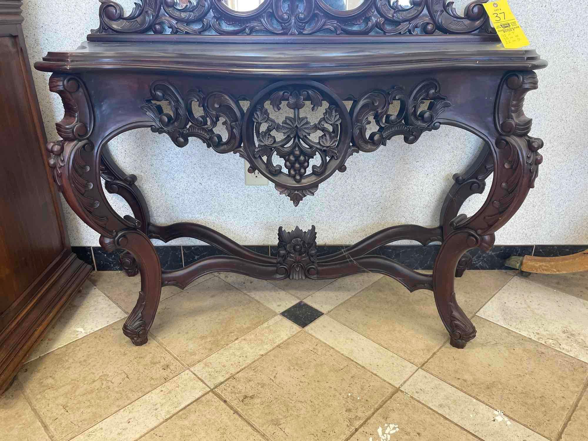 1930?s Carved Mahogany Console Table and Mirror