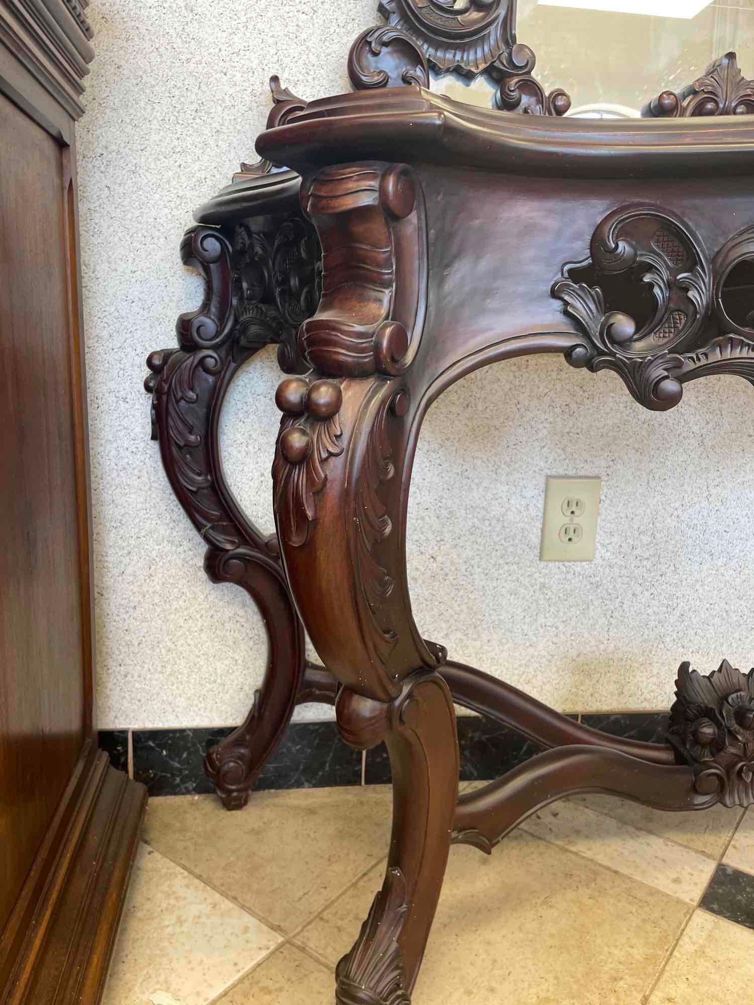 1930?s Carved Mahogany Console Table and Mirror
