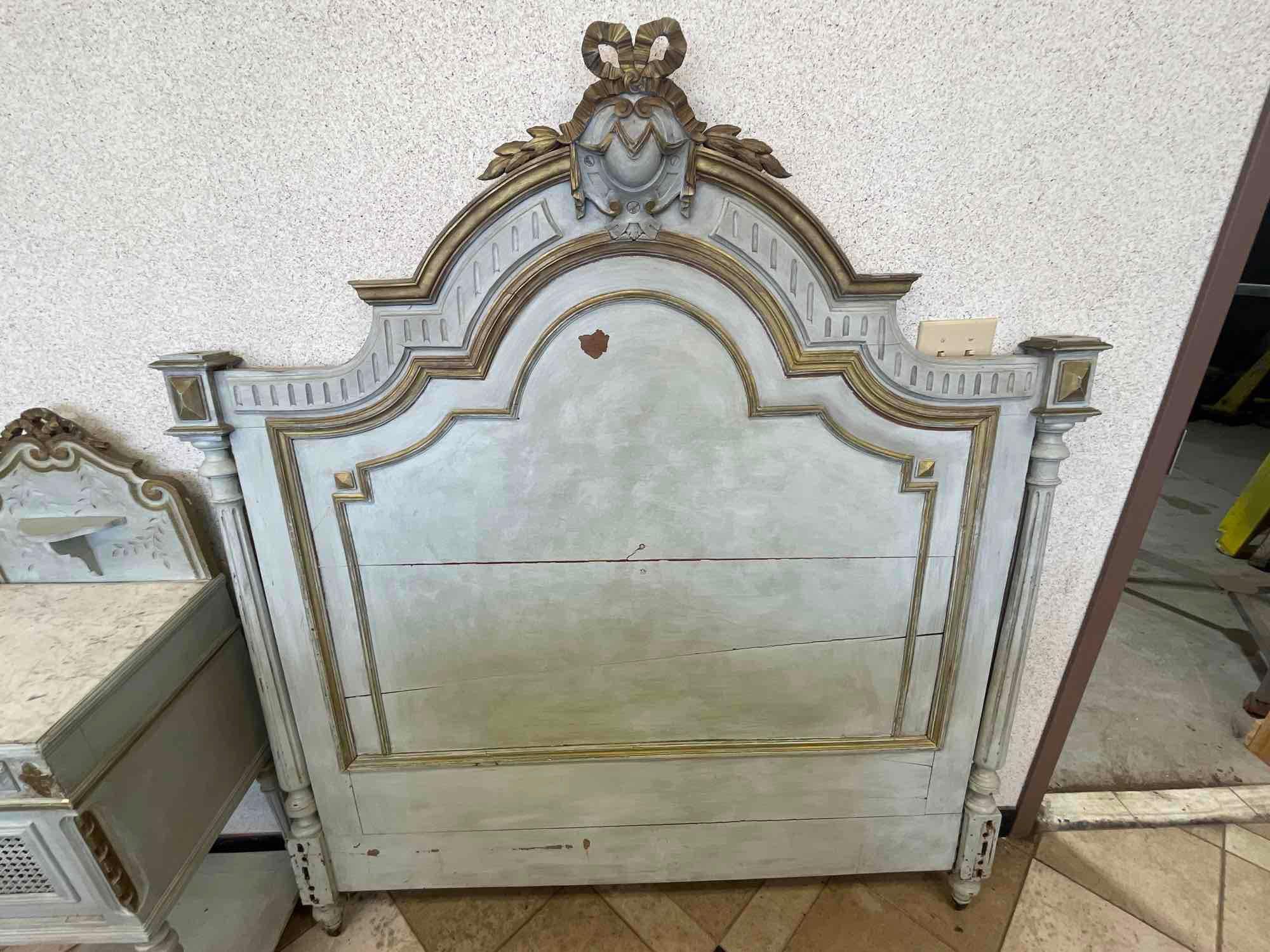 Ornate French Empire Bedroom Set with Headboard, Footboard, and Side Stand