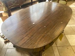 Early Round Top Carved Wood Table with Drawers