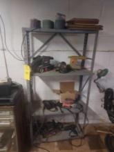 Shelf Unit & Contents - Assortment of Sanders, Sabre Saw, & Corded Drill