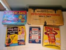 Assortment of Vintage Games, Puzzle, Wood Burning Set