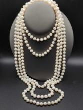 100" long single stand cultured pearl beaded rope necklace