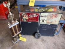 Firestone Ash Tray, Coke Chalk Boards, Trophy