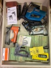 Staple Guns, Small Pneumatic Staplers, Ryobi Jig Saw, & Skill Drill