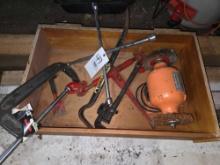 Central Machinery Bench Grinder, C Clamp, Pipe Wrench, 4 way Wrench