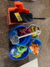 Car washing rags, buckets, and brushes