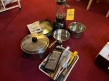 Electric cooktop, pots, blender and kitchen utensils