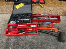 Socket set, pipe wrenches, large sockets and wrenches