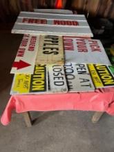 Assorted Signs & Wood Table