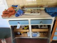 Contents on and below Cabinet, Cord, Tools, Locks, Cooler, Caution tape, paint supplies, and more