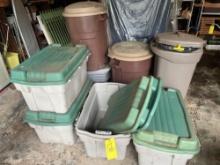 (3) trash cans, (8) plastic bins, containing books and magazines
