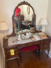 (3) piece vintage bedroom suit, linens included, contents on top of dressers are not included