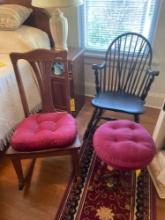 (2) rocking chairs, (1) claw and ball footed adjustable organ stool
