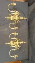 Pair Brass Wall Sconces Triple Candle holders