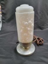Art deco bedroom lamp with floral milk glass shade