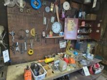 Bench top and wall contents, Bise, Fluids, Hard hats, and more