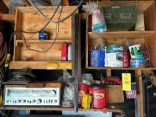 stereo, magnet corners, grease guns, drill bits, door speakers, misc. bolts steel organizer, battery