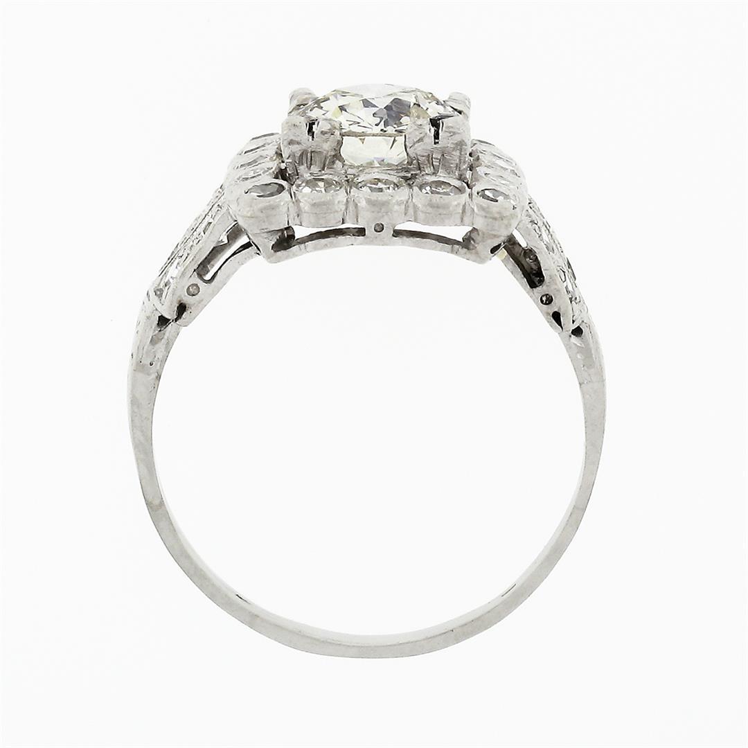 Antique Art Deco Platinum 1.74 ctw Euro Diamond Solitaire & Halo Engagement Ring